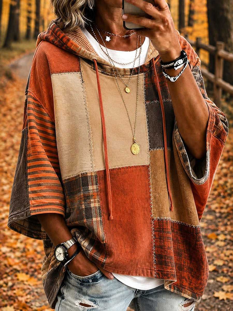 Mirela | Sudadera oversize con capucha de patchwork artístico