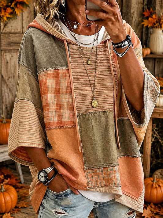 Cristina | Sudadera oversize con capucha de patchwork otoñal