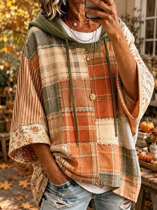 Ana | Sudadera oversize con capucha de patchwork otoñal
