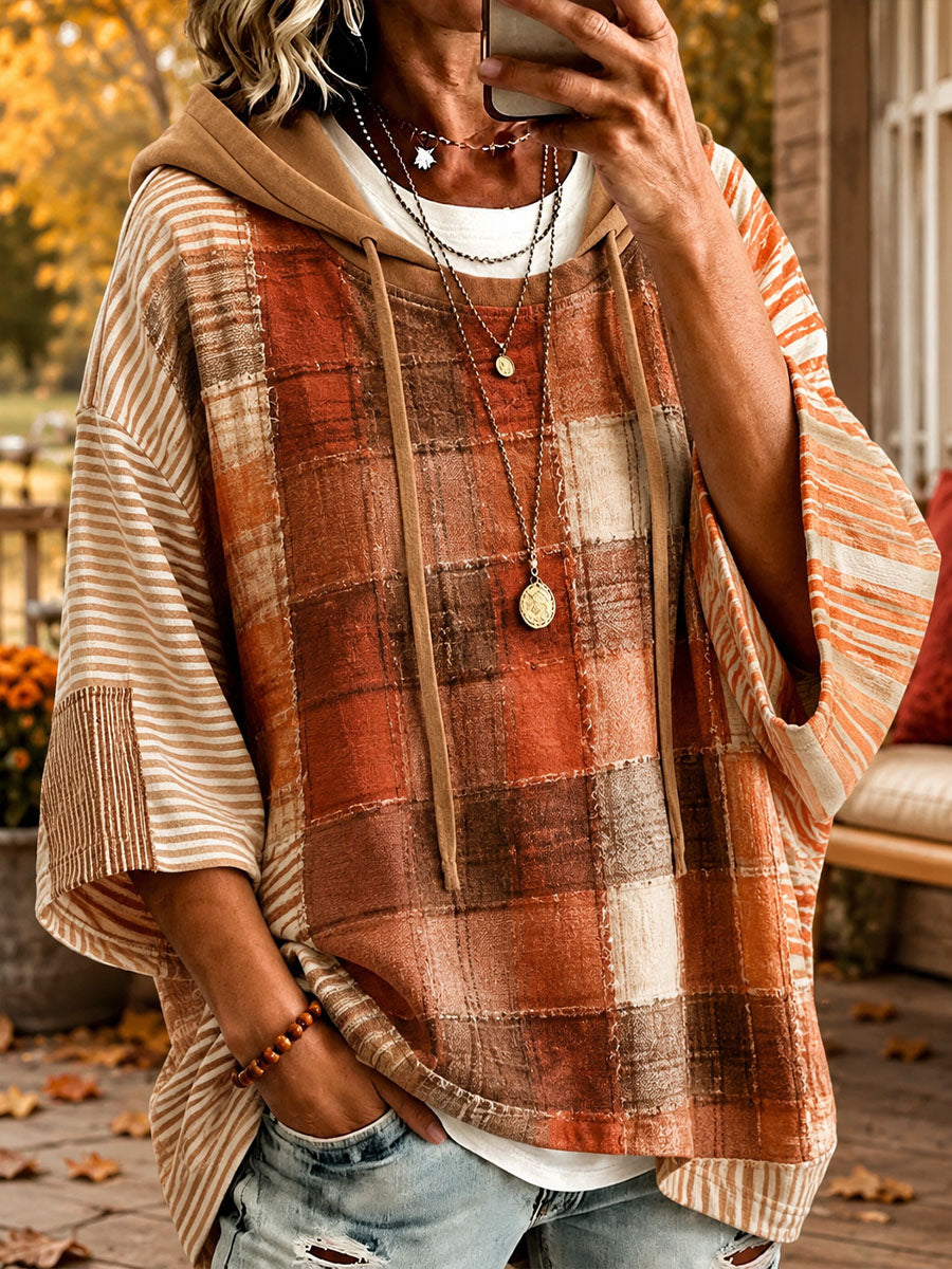 Simona | Sudadera oversize con capucha de patchwork en tonos otoñales