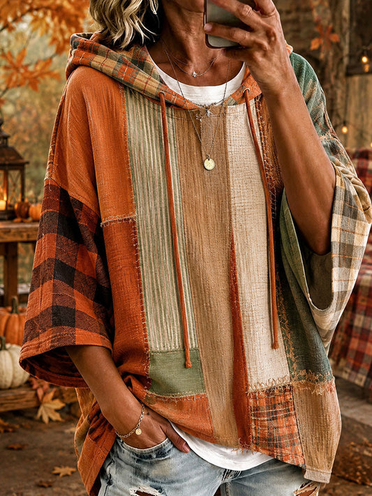 Andrea | Sudadera oversize con capucha de patchwork en tonos otoñales