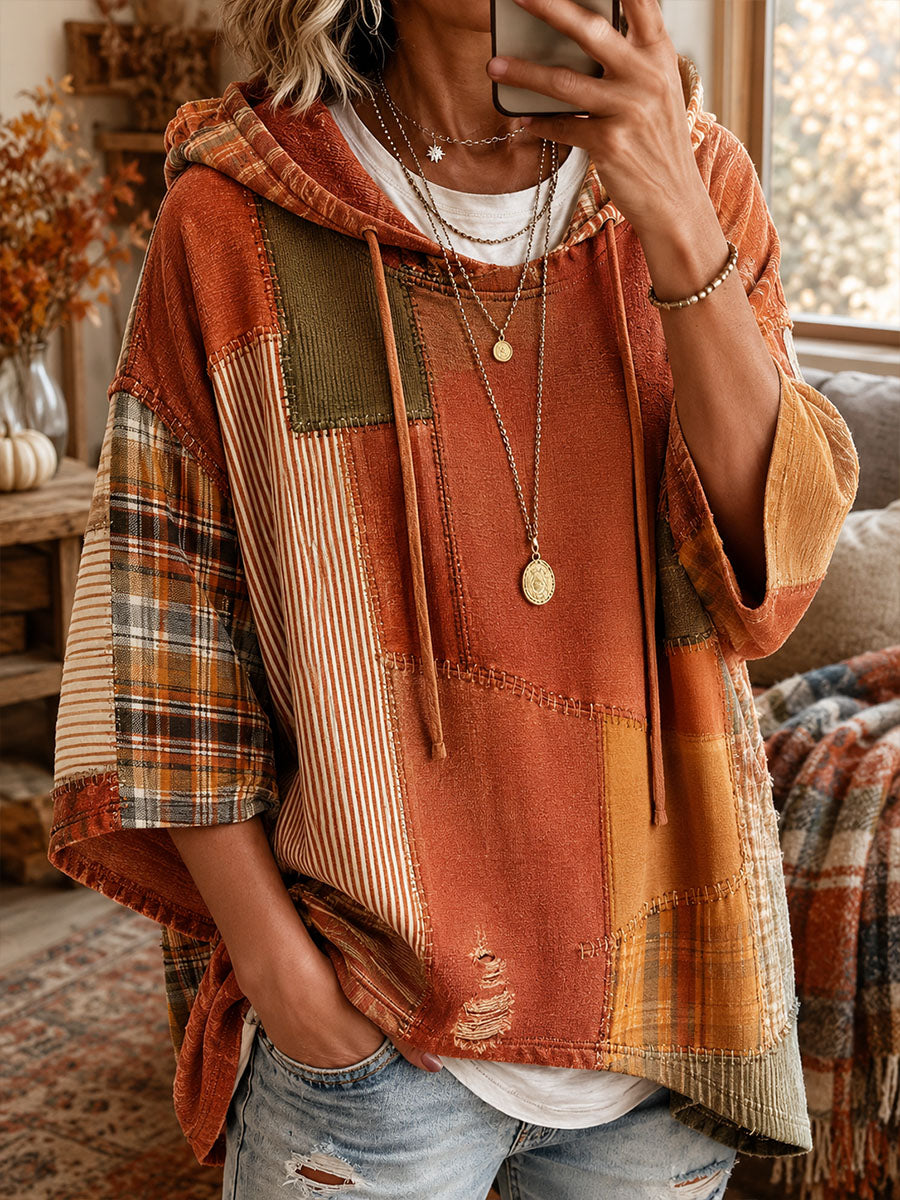 Raluca | Sudadera oversize con capucha de patchwork otoñal