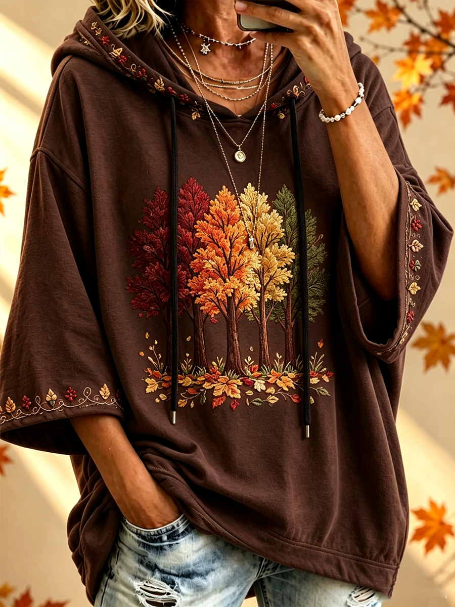 María | Sudadera oversize con capucha y estampado otoñal