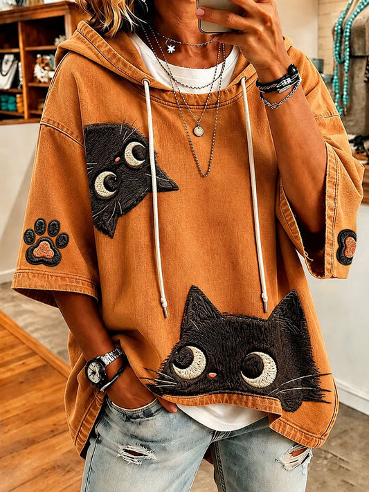 Ioana | Sudadera oversize con capucha y divertido estampado de gatos