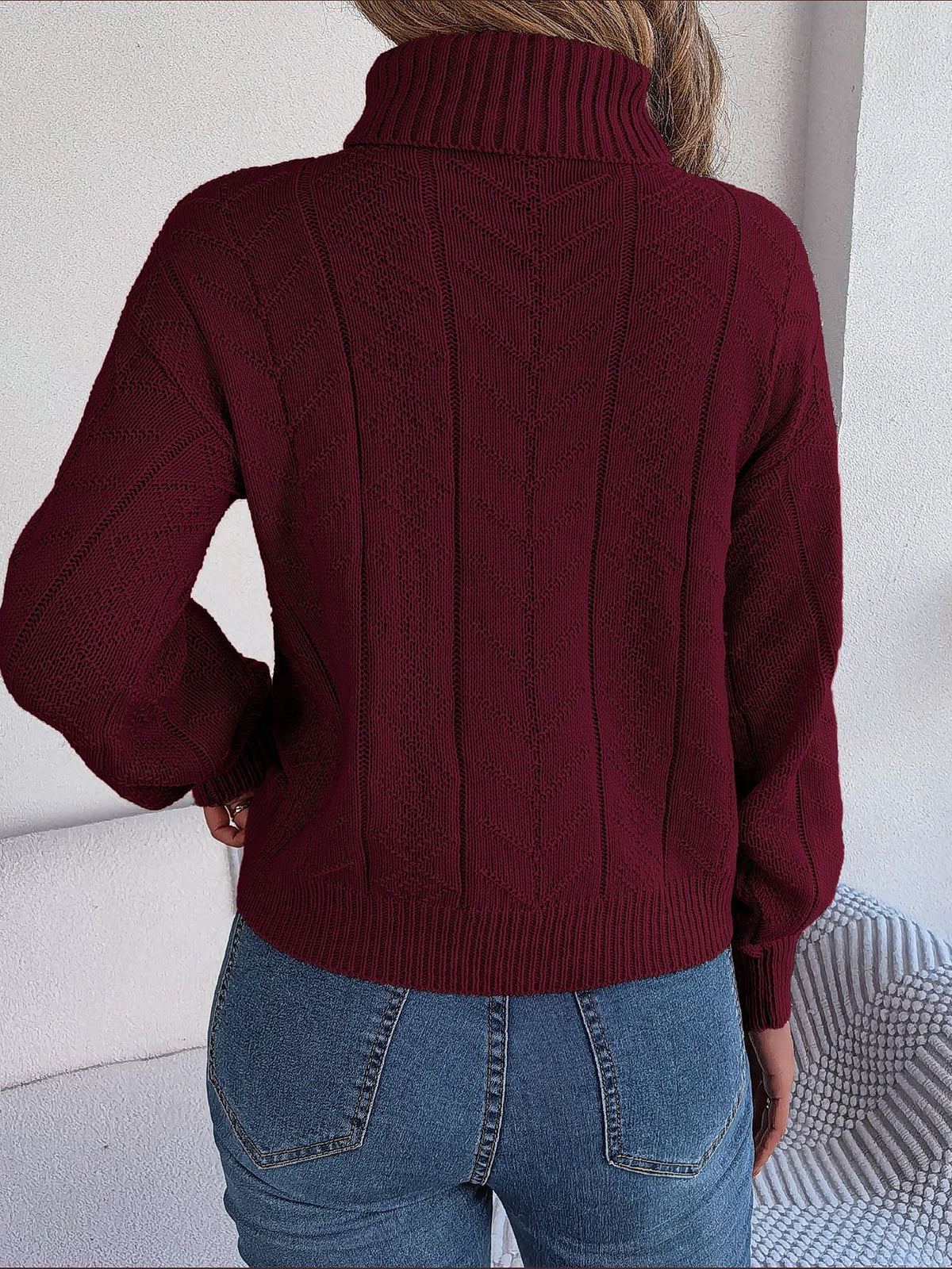 Sudadera sin Esfuerzo para Mujer con Cuello Alto de Punto Trenzado y Manga Larga