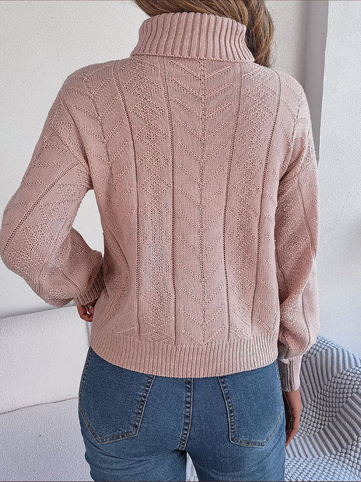 Sudadera sin Esfuerzo para Mujer con Cuello Alto de Punto Trenzado y Manga Larga