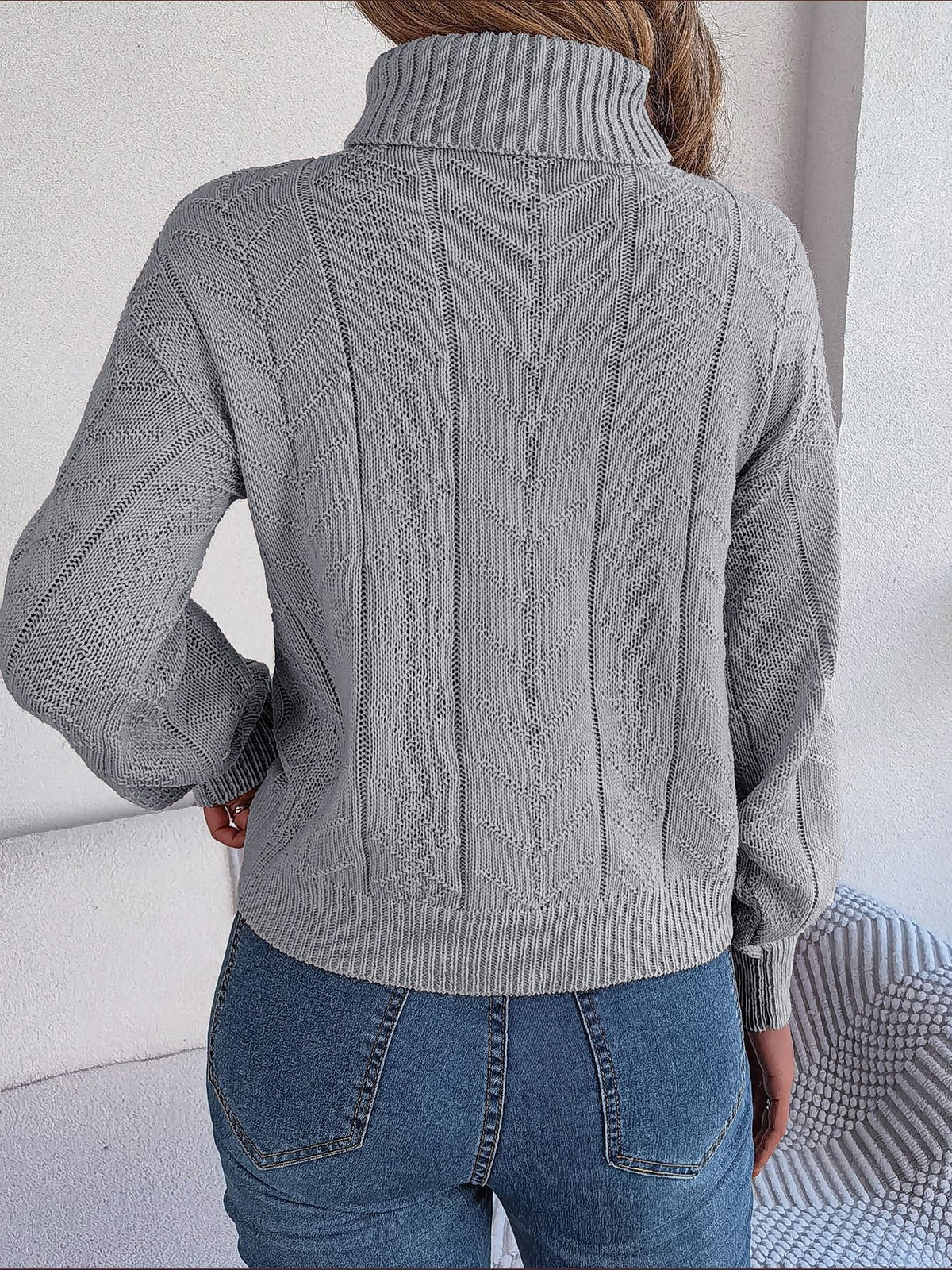 Sudadera sin Esfuerzo para Mujer con Cuello Alto de Punto Trenzado y Manga Larga