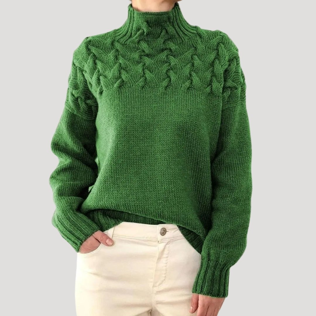 Jerséis sin Esfuerzo para Mujer con Cuello Alto de Punto Trenzado, Estilo Pullover y Ajuste Relajado