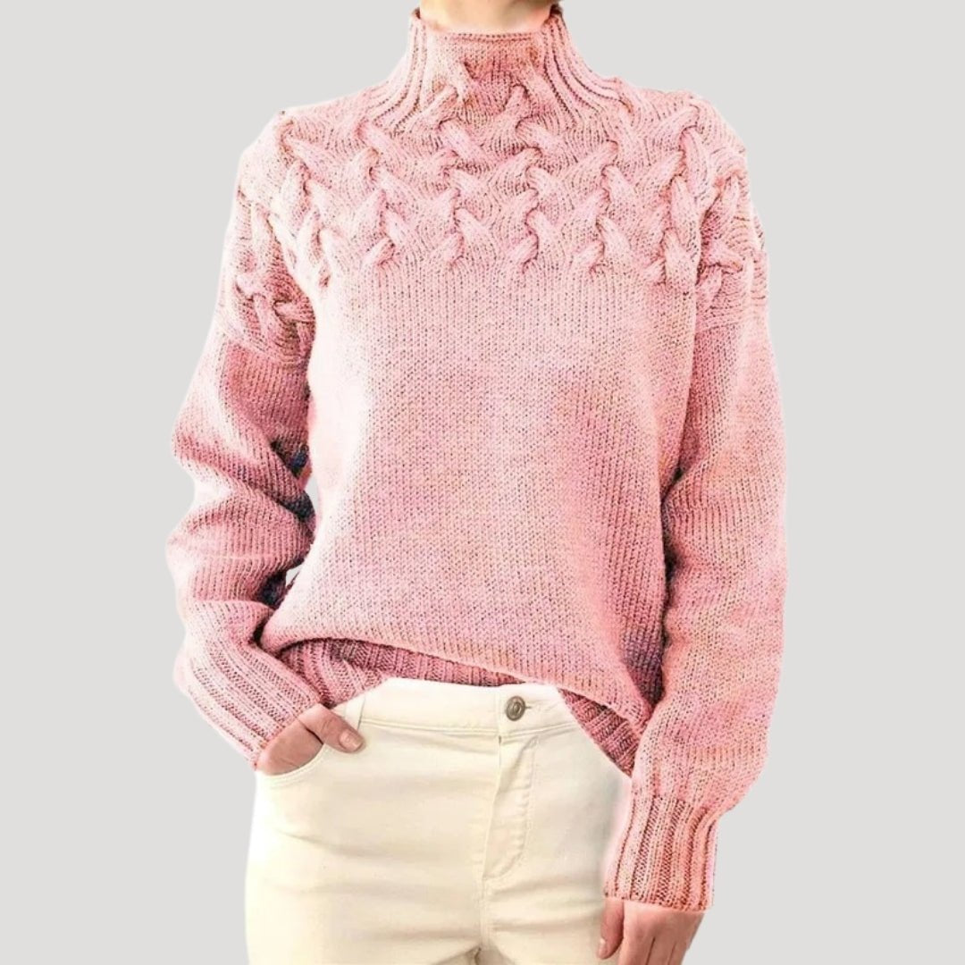 Jerséis sin Esfuerzo para Mujer con Cuello Alto de Punto Trenzado, Estilo Pullover y Ajuste Relajado