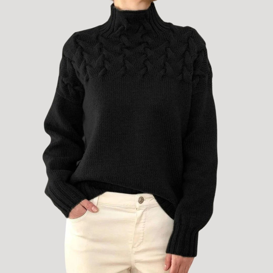 Jerséis sin Esfuerzo para Mujer con Cuello Alto de Punto Trenzado, Estilo Pullover y Ajuste Relajado