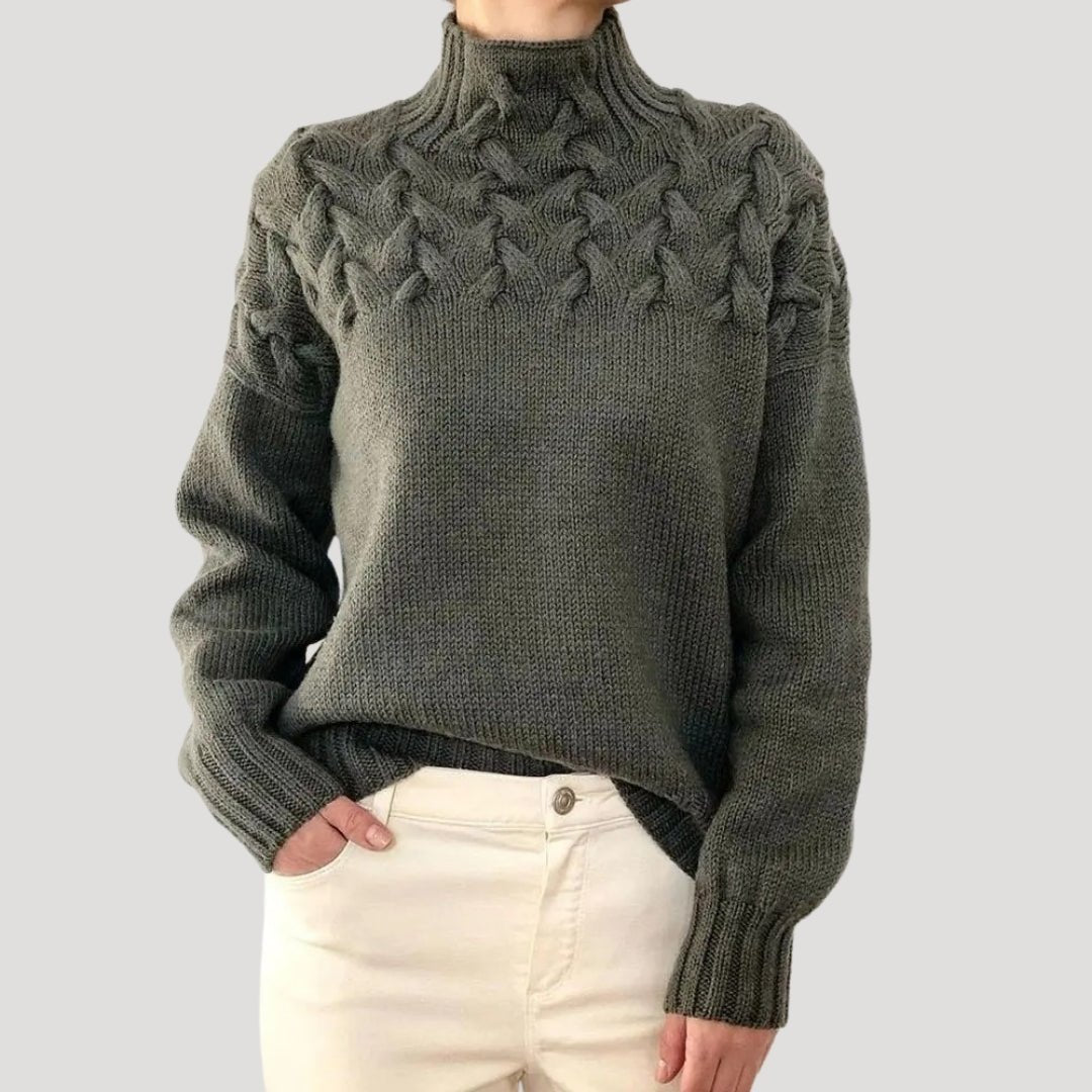 Jerséis sin Esfuerzo para Mujer con Cuello Alto de Punto Trenzado, Estilo Pullover y Ajuste Relajado