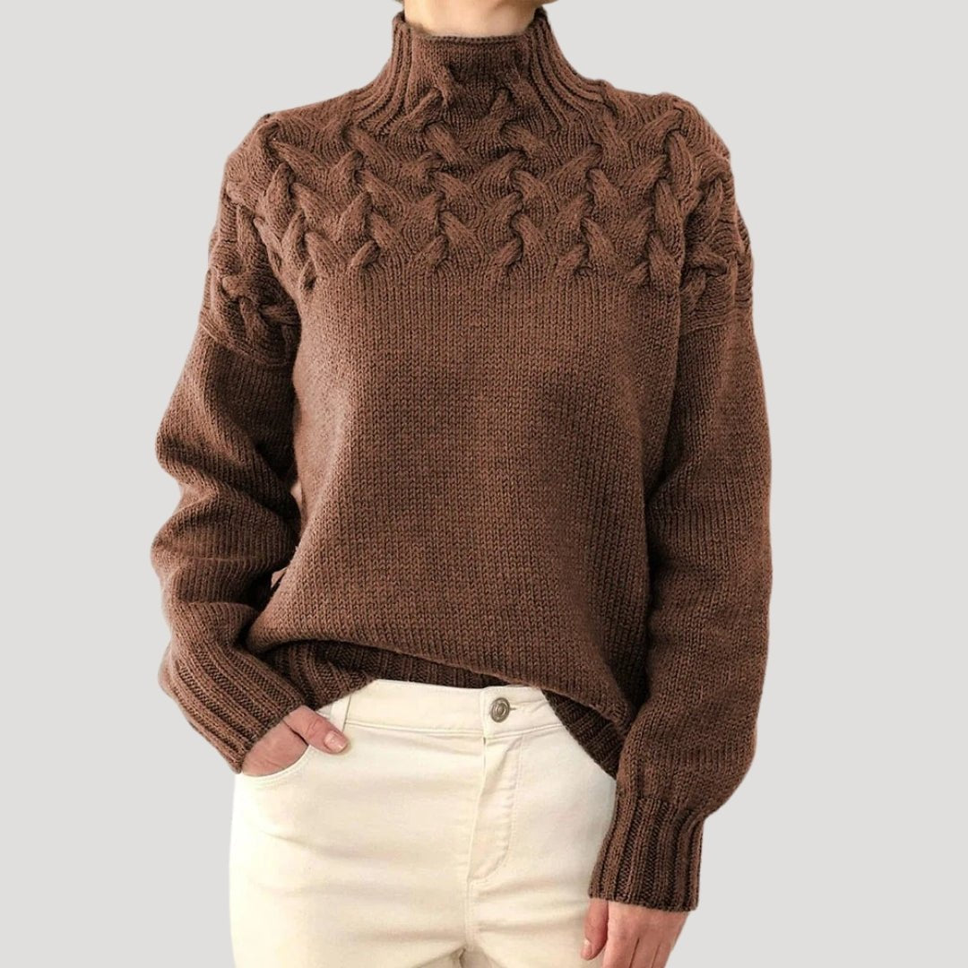 Jerséis sin Esfuerzo para Mujer con Cuello Alto de Punto Trenzado, Estilo Pullover y Ajuste Relajado