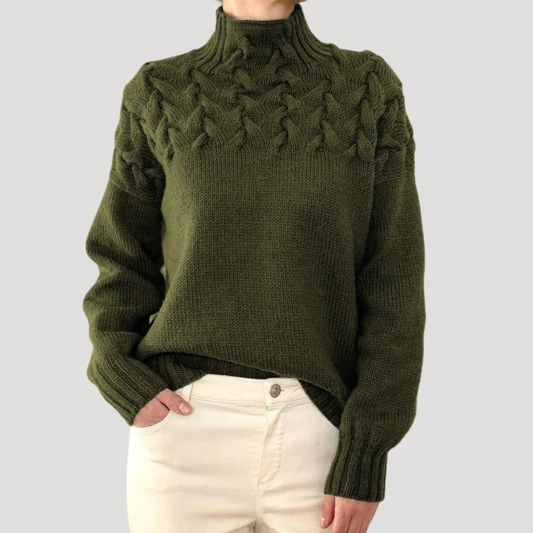 Jerséis sin Esfuerzo para Mujer con Cuello Alto de Punto Trenzado, Estilo Pullover y Ajuste Relajado