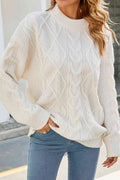Jersey de Punto Trenzado Acogedor para Mujer con Cuello Alto Simulado, Manga Larga y Estilo Oversize Relajado