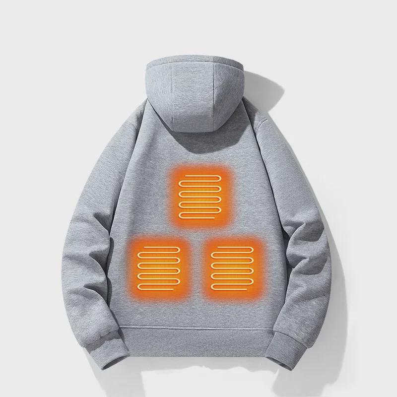 Sudadera Gris con Cremallera y Calefacción Cómoda para Mujer con Capucha, Manga Larga, Bolsillo Canguro y Estilo Relajado