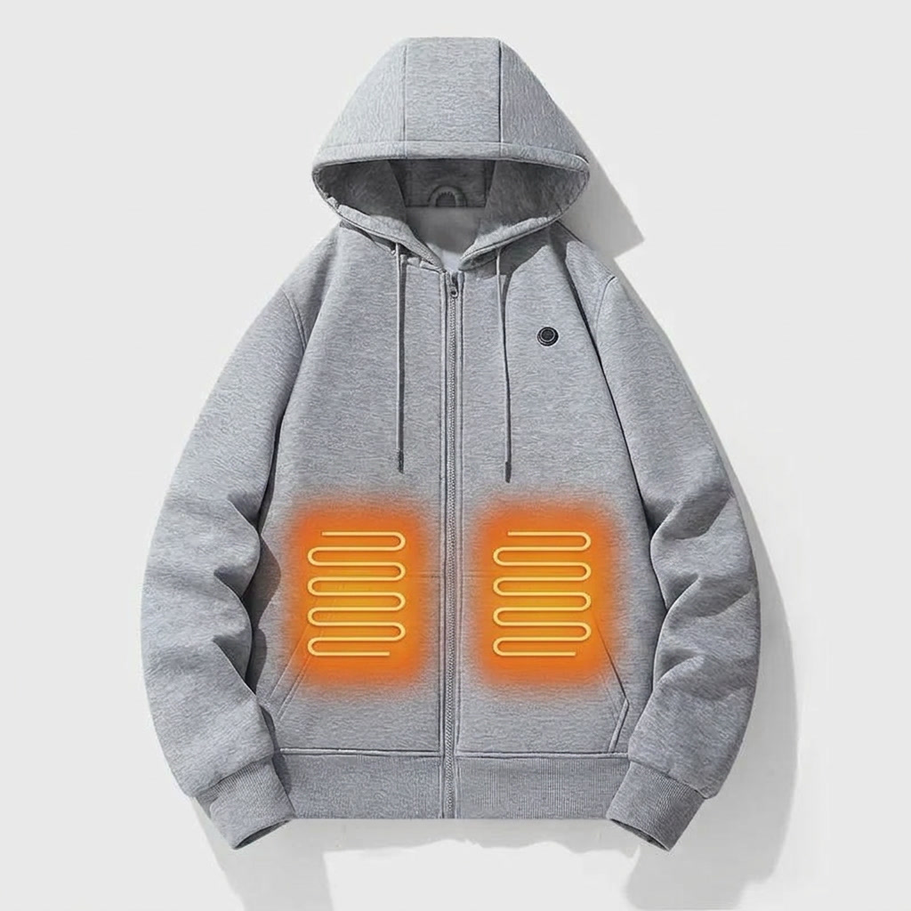 Sudadera Gris con Cremallera y Calefacción Cómoda para Mujer con Capucha, Manga Larga, Bolsillo Canguro y Estilo Relajado