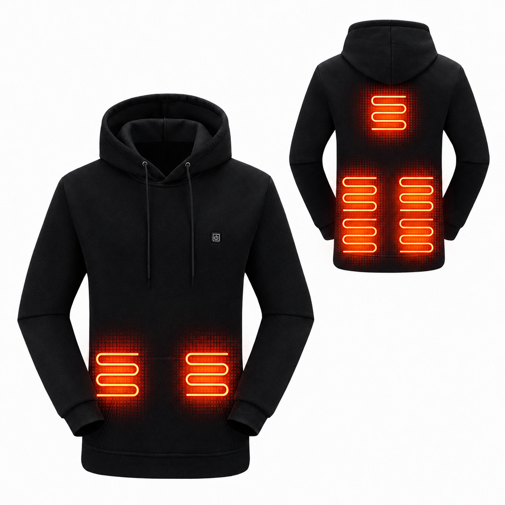 Sudadera Calefactable Negra Cómoda para Mujer con Capucha, Manga Larga, Bolsillo Canguro y Estilo Relajado