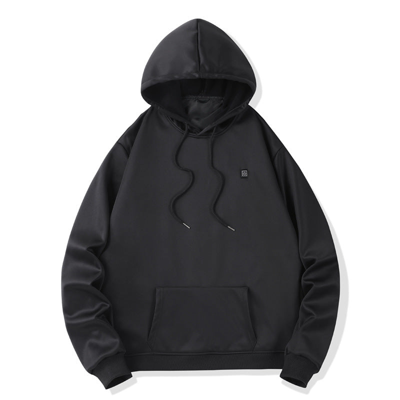 Sudadera Calefactable Negra Cómoda para Mujer con Capucha, Manga Larga, Bolsillo Canguro y Estilo Relajado