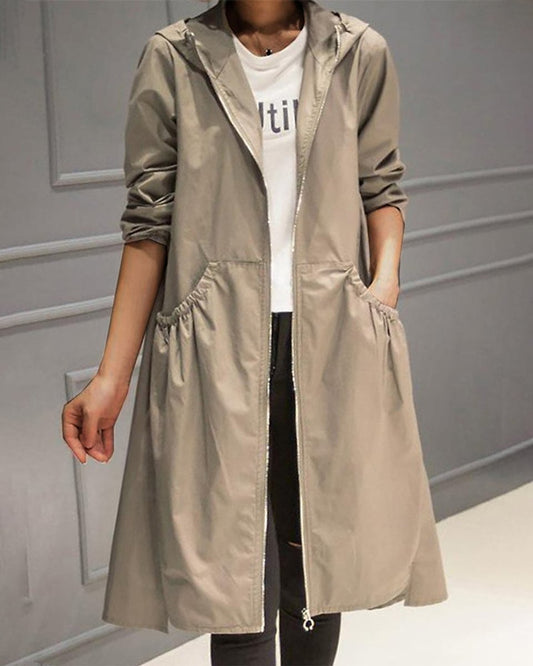 Carolina | Gabardina larga con capucha y cremallera
