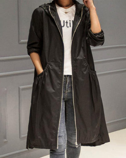 Carolina | Gabardina larga con capucha y cremallera