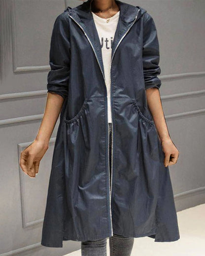 Carolina | Gabardina larga con capucha y cremallera