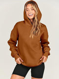 Sudadera Oversize Marrón Cómoda para Mujer con Bolsillo Canguro, Manga Larga, Cordón y Estilo Relajado