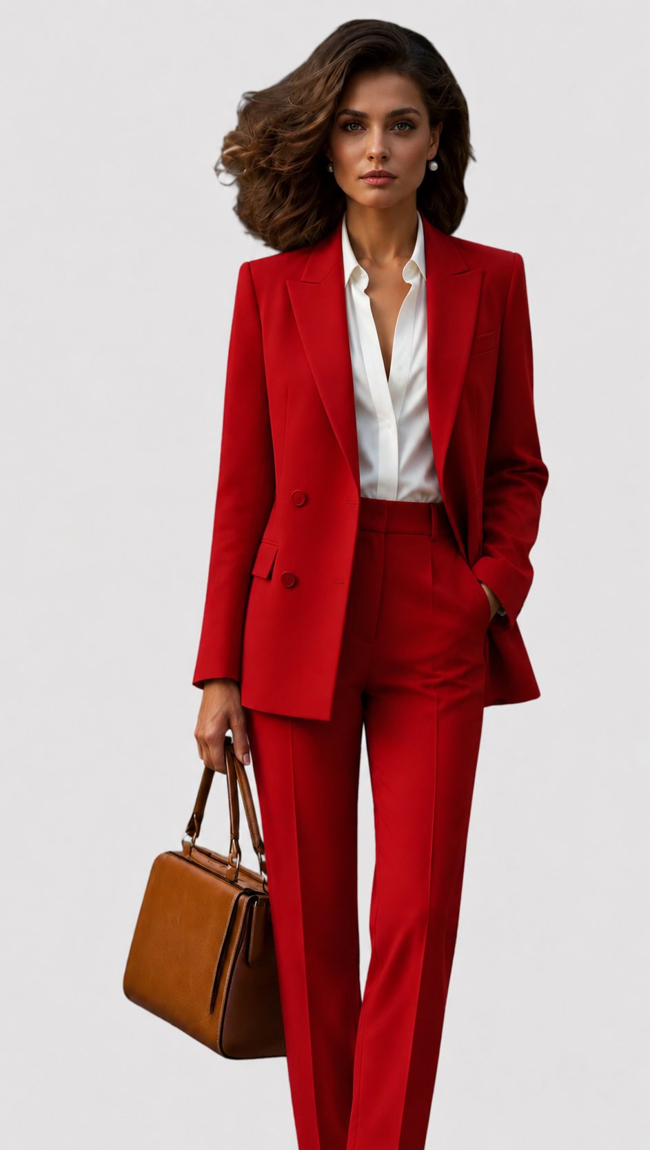 Traje elegante de sastrería para mujer con blazer de solapa, manga larga, pantalón recto y estilo formal