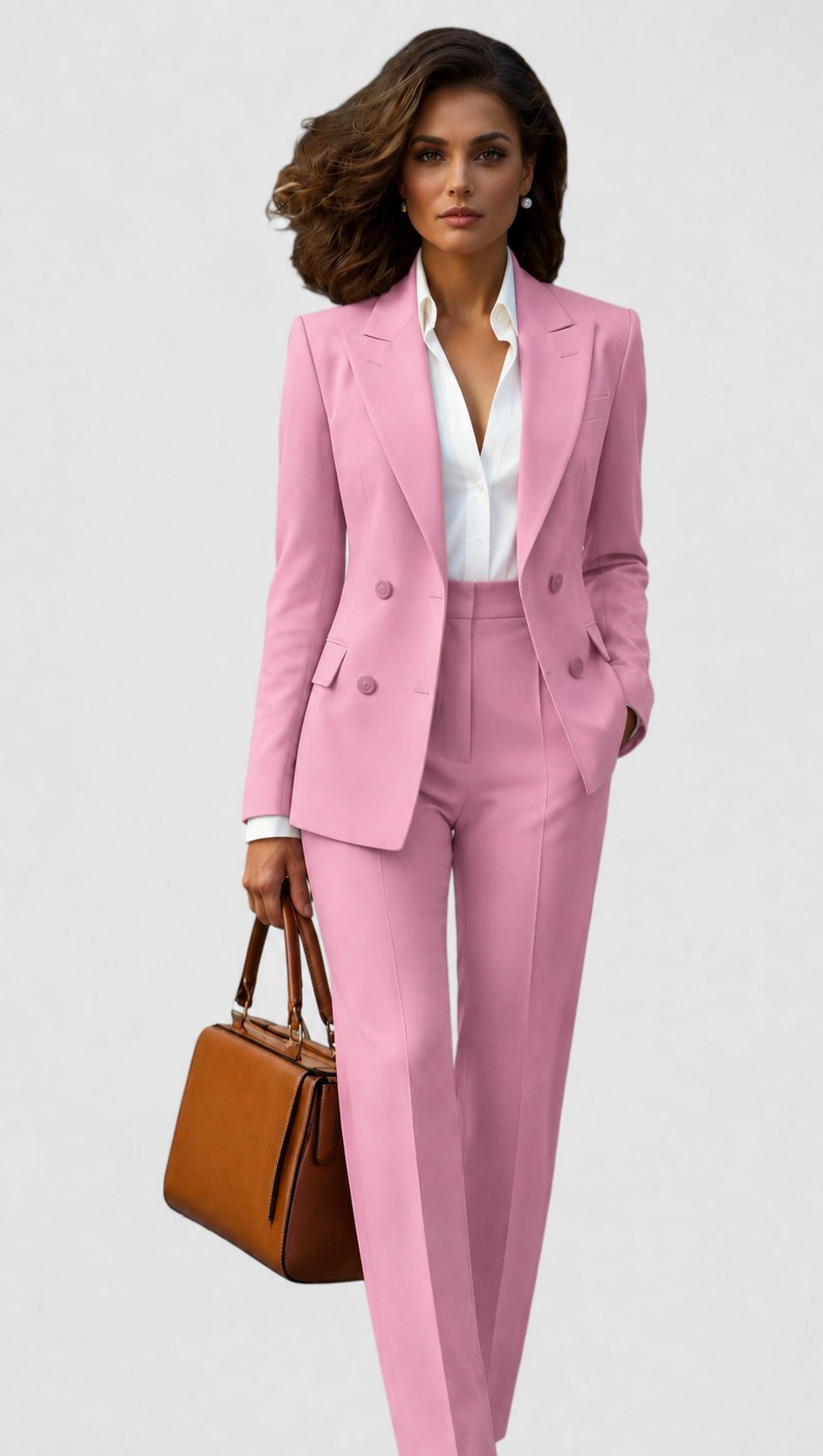 Traje elegante de sastrería para mujer con blazer de solapa, manga larga, pantalón recto y estilo formal