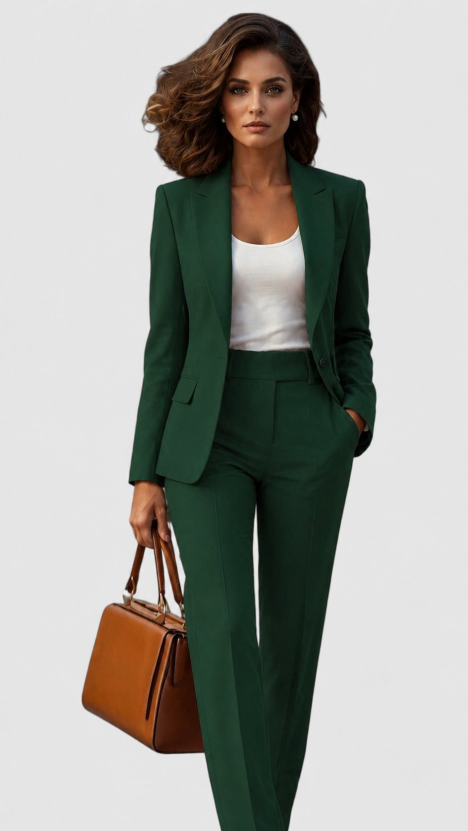 Traje elegante de sastrería para mujer con blazer de solapa, manga larga, pantalón recto y estilo formal